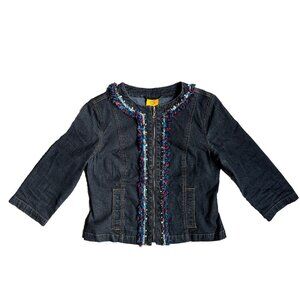 2/$18 Sale! Coldwater Creek Jacket Denim Bead Womens Zip Fairy Western Stretch 6